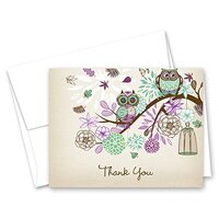 MyExpression.com 50 Cnt Owls Floral Branch Thank You Cards (Purple Rustic)