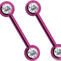 Pierced Owl 14GA Titanium Plated 316L Stainless Steel Double CZ Crystal Nipple Barbells, Sold as a P