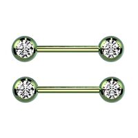 Pierced Owl 14GA Titanium Plated 316L Stainless Steel Double CZ Crystal Nipple Barbells, Sold as a P