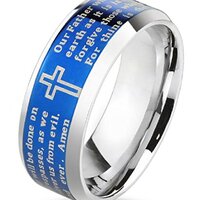 Artisan Owl Lord's Prayer Blue Beveled Edge IP Stainless Steel Ring with Cross (6)
