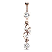 Pierced Owl 14GA Rose Gold Plated Stainless Steel Vine with Crystal Gems Dangling Belly Button Ring