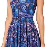 QZUnique Women's Cartoon Printed Stretchy Sleeveless Pleated Fit and Flare Skater Dress Shaping