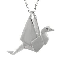 FashionJunkie4Life Sterling Silver Necklace, 18in Cable Chain with Origami Crane Pendant, Hypoallerg