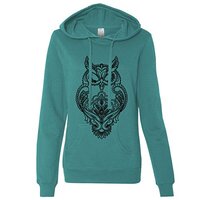 Dolphin Shirt Co Mystical Owl Stencil Black Ladies Lt./Wt. Hoodie - Teal XX-Large