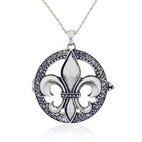 Fleur De Lis Magnifier Magnifying Glass Sliding Top Magnet Pendant Necklace, 30" (Silver Tone)