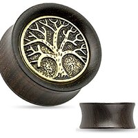 Pierced Owl Tree of Life Organic Ebony Wood Saddle Plug Gauges, Sold As Pair (14mm (9/16"))