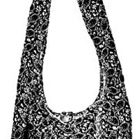 Sling Bag Cotton - Large Boho Hippie Hobo Handbag - 40 Prints - unisex Crossbody Bag (Black OWL)