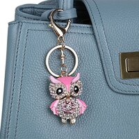 Genda 2Archer Lovely Owl Sparkling Keychain Rhinestone Keychain Charms Key Ring for Women (Pink)