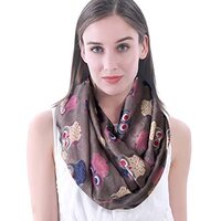 Lina & Lily Owl Print Women's Infinity Scarf Lightweight (Dark Gray)