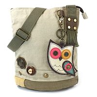 CHALA Womens' Canvas Patch Crossbody Handbag with Keyfob- Sand (Owl)