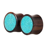 Pierced Owl Synthetic Crushed Turquoise Inlay Organic Wood Saddle Fit Plugs Ear Gauges (6mm (2GA))
