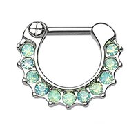 Pierced Owl Opalites Paved Surgical Steel Septum Clicker Ring 16g - Choose Clear, Green, or Pink Opa