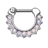 Pierced Owl Opalites Paved Surgical Steel Septum Clicker Ring 16g - Choose Clear, Green, or Pink Opa