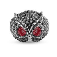AZAGGI Sterling Silver Handcrafted Owl Ring with Red Eyes (8)