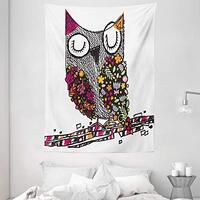 Ambesonne Owls Tapestry, Owl Shaped by Geometric Floral Blooms Plants Patterns Colorful Doodle Desig