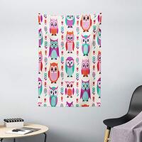 Ambesonne Owls Tapestry, Owls in Vertical Line Flower Strings Vibrant Spring Colors Art, Wall Hangin