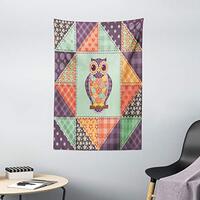 Ambesonne Owls Tapestry, Owl with Heart Shapes Polkadots Checked Classic Design Pattern Background, 