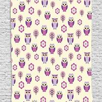 Ambesonne Owls Tapestry, Owl Cartoon Pattern Feminine Soft Colors Happy Springtime, Wall Hanging for