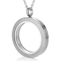 30MM Silver Matte Stainless Steel Round Living Floating Charm Memory Locket Pendant Necklace with 22