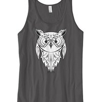 Cybertela Men's Big Eye Owl Tank Top (Charcoal, Large)