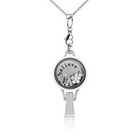 Floating Locket Lanyard with Badge Holder Included Chain and Choice of 6 Charms and 1 Plate (Silver 
