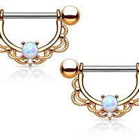 Pierced Owl 14GA Stainless Steel Synthetic Opal Centered Filigree Drop Nipple Rings, Sold as a Pair 