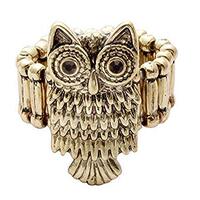 SENFAI Retro Silver Fashion Owl Elastic Ring, Antique Bronze Metal Owl Adjustable Finger Rings (Bron