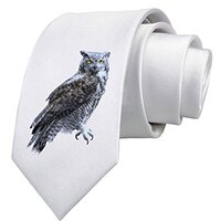 TooLoud Great Horned Owl Photo Printed White Neck Tie