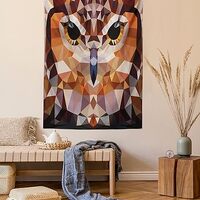 Ambesonne Geometric Tapestry, Mosaic Owl Head in Linked Angled Triangle Forms Retro Style Funk Boho 