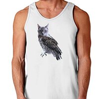 TooLoud Lucky Cat Owl Loose Tank Top - White - XL