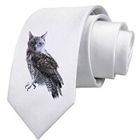 TooLoud Lucky Cat Owl Printed White Neck Tie