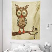 Ambesonne Owl Tapestry, Owl Sitting on Branch Eyesight Animal Humor Pastel Retro Modern Graphic, Wal