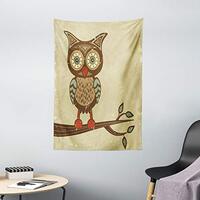 Ambesonne Owl Tapestry, Owl Sitting on Branch Eyesight Animal Humor Pastel Retro Modern Graphic, Wal