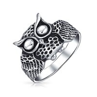 Bling Jewelry Personalized Protection Medium Old Wise Bird Night Owl Band Ring For Women Teen Oxidiz