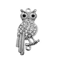 RUBYCA 5pcs Metal Animal Owl Connector Beads Crystal Inlay DIY Jewelry Making Bracelet Silver Tone