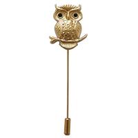 Men's Owl Golden Flower Lapel Stick Brooch Pin for Suit Wedding
