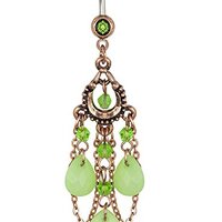 Pierced Owl 14GA 316L Surgical Steel Vintage Chandelier with Jade Colored Tear Drop Beads Chain Dang