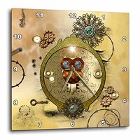 3D Rose Steampunk Cute owl on a Frame Gears Wall Clock, 10" x 10"