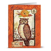 Note Card Cafe Fall Cards with Kraft Envelopes | 24 Pack | Blank Inside, Glossy Cover | Autumn Owl D