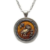 Athena's Owl Pendant Jewelry Glass Cabochon Necklace (1)