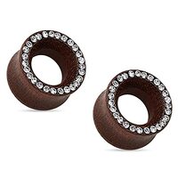 Pierced Owl Organic Rose Wood Crystal Paved Rim Double Flared Tunnel Plugs, Sold As Pair (8mm (0GA))