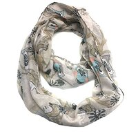 Top Fashionland Premium Soft Animal Print Owl Squirrel Sheer Infinity Scarf Tan