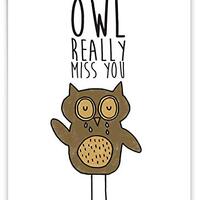 Fun Puns Owl - I Miss You Card with Envelope (8.5 x 11 Inch) - XL Greeting Card with Cute Crying Owl