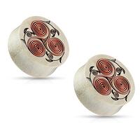 Pierced Owl Copper Wire Tribal Floral Carved Organic Crocodile Wood Saddle Plugs Ear Plugs Gauges, S