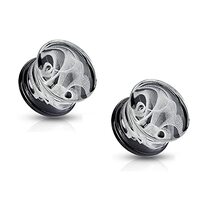 Pierced Owl White Swirling Smoke Pyrex Glass Double Flared Black Back Plugs, Sold as a Pair (6mm (2G