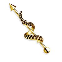 Pierced Owl 14GA 316L Surgical Stainless Steel Octopus Tentacle Wrapped Industrial Barbell (Gold Ton