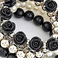 Bohemian Style Crystal Pearls and Flowers Multi Layer Bracelets (Black)