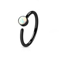 Pierced Owl 20GA 316L Surgical Steel White Synthetic Opal Set Cartilage Helix Nose Ring (Black)