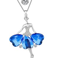 Enamel Elegant Ballerinas Necklace with Crystals - Various Designs and Colors (Blue)