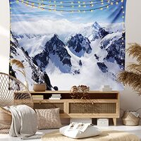 Ambesonne Winter Tapestry, Snowy Mountain Peaks Tops High Lands Northern Scenic Alps Panorama Valley